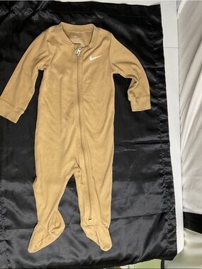 Nike Beige Footed Baby One-Piece with White Swoosh